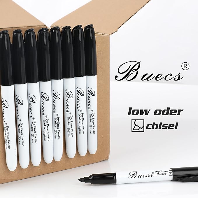 Buecs Black Dry Erase Markers, Chisel tip, Dry-Erase Boards, School Office - Image 4