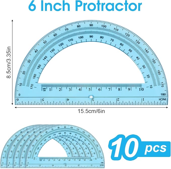 Hoiny 10 Pack Clear Protractor, 6 Inch Plastic Protractors, 180 Degrees - Image 2