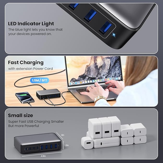 USB C Charger 200W USB C Charger Block, Upgraded GaN III 8-Port Fast Charging - Image 7