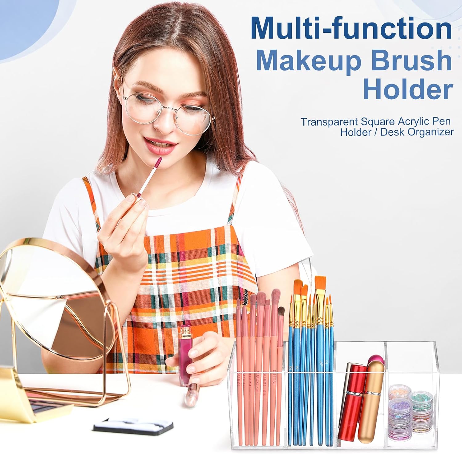 3 Pack Clear Acrylic Pencil Holder, 4 Compartments Pen Organizer | 9 Inch Pencil Holders for Desk, Pencil Cup, Makeup Brush, Back to School Supplies for Classroom, Office, Home, Desk