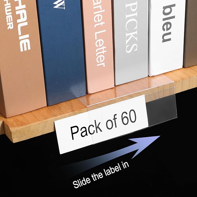 60 Pcs Moveable Shelf Label Holders 7.5”x4” Clear Shelves Tags Library - Image 4