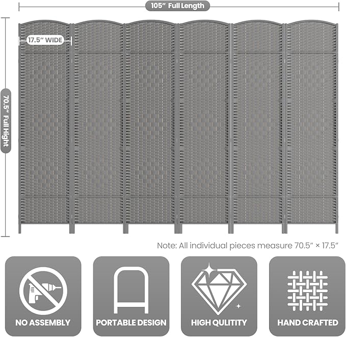 Cocosica Folding Room Divider, Weave Fiber Privacy Screen, Extra Wide Room - Image 3