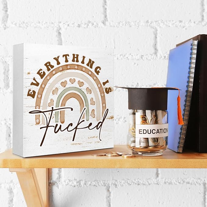 Office Wooden Block Sign Everything Is Mess 5x5x1 INCH Sign, Dark Humor Decor - Image 4