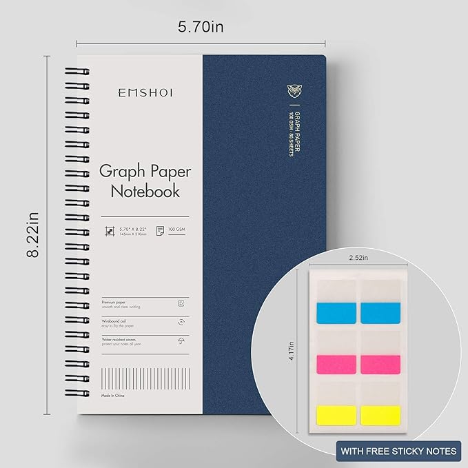 EMSHOI Graph Spiral Notebook 4 Pack, A5 Graph Paper Notebook/Journal, - Image 5
