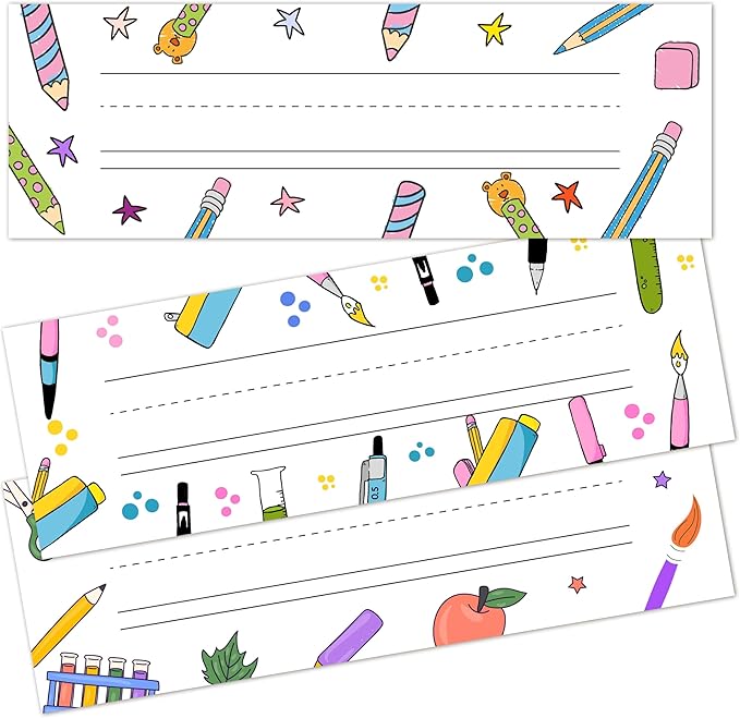 Name Tags for Classroom Cubbies, 30 Colorful Name Plates for Desks, Back to by Cazhes