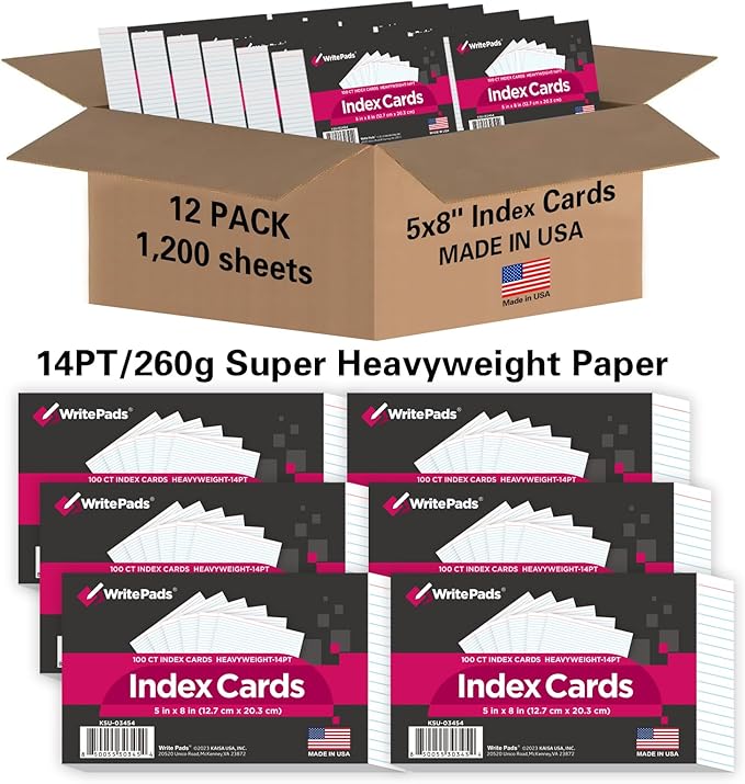 KAISA Lined Index Card 5"x8" Index Cards Flashcards, Heavy Weight Paper Made in - Image 2