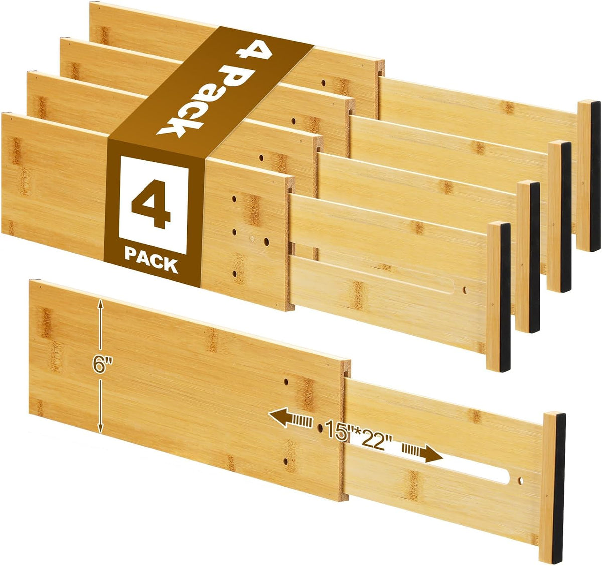 DoubleFill 4 Pcs 6 Inch High Drawer Dividers 15"-22" Adjustable, Wo...