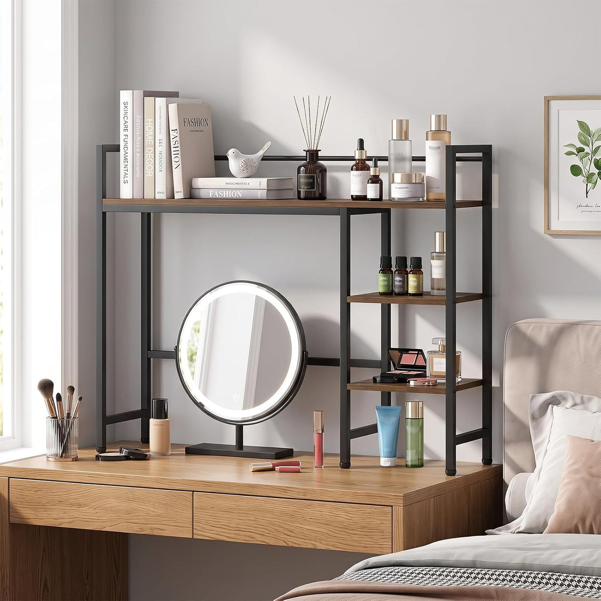 Tangkula 4-Tier Desktop Bookshelf, 38.5" Dorm Desk Hutch, Rustic Brown