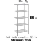 Regal Altair 24" Deep x 36" Wide x 86" Height Wire Shelving Kit | 5-Tier | NSF - Image 3
