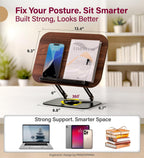 Adjustable Book Stand for Reading – Durable Build Quality, 360° Rotating Base, Stable Book Holder for Study, Kitchen, or Office, Relieves Neck Strain, (Dark Wood)