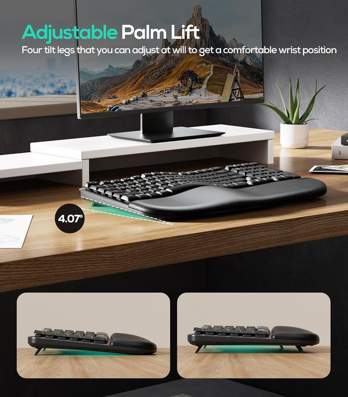 Nulea Wave Keys Ergonomic Keyboard Wireless with Cushioned Palm Rest