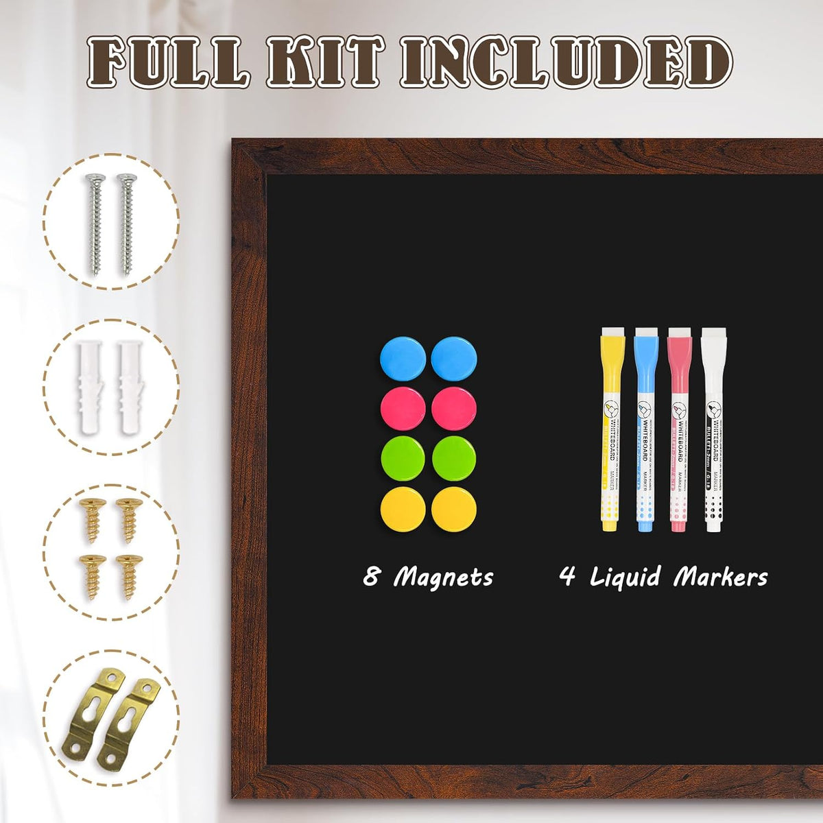 4 THOUGHT Large Magnetic Chalk Board 48" x 36", Rustic Brown