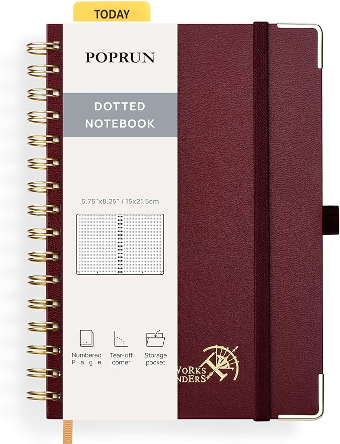 POPRUN Spiral Dotted Journal Notebook, by POPRUN