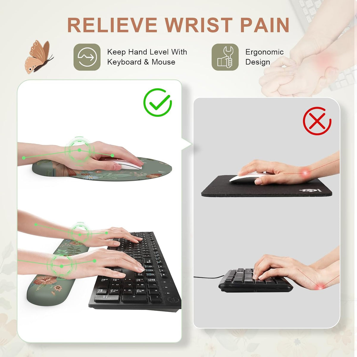 iLeadon Mouse Pad Set and Keyboard Wrist Rest, Floral Scalloped Desk Mat