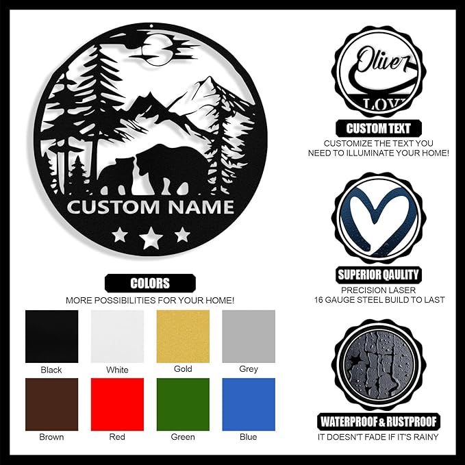 Custom Bear Metal Sign, Custom Bear Metal Wall Art Decor, Personalized Last - Image 4