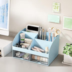 Desk Organizer with 6 Compartments and 2 Drawers, Plastic Makeup Organizer - Image 4