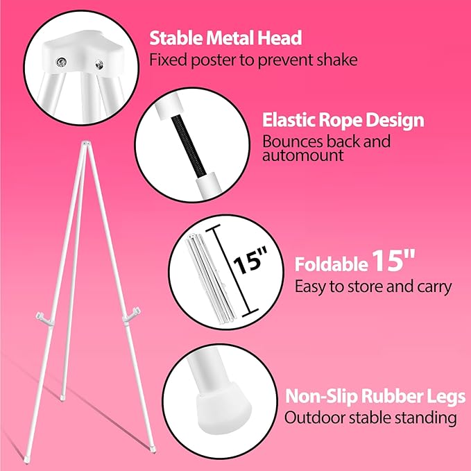 VAIIGO 63" White Easel Stand for Wedding Sign Poster Display Easel Folding Art - Image 5