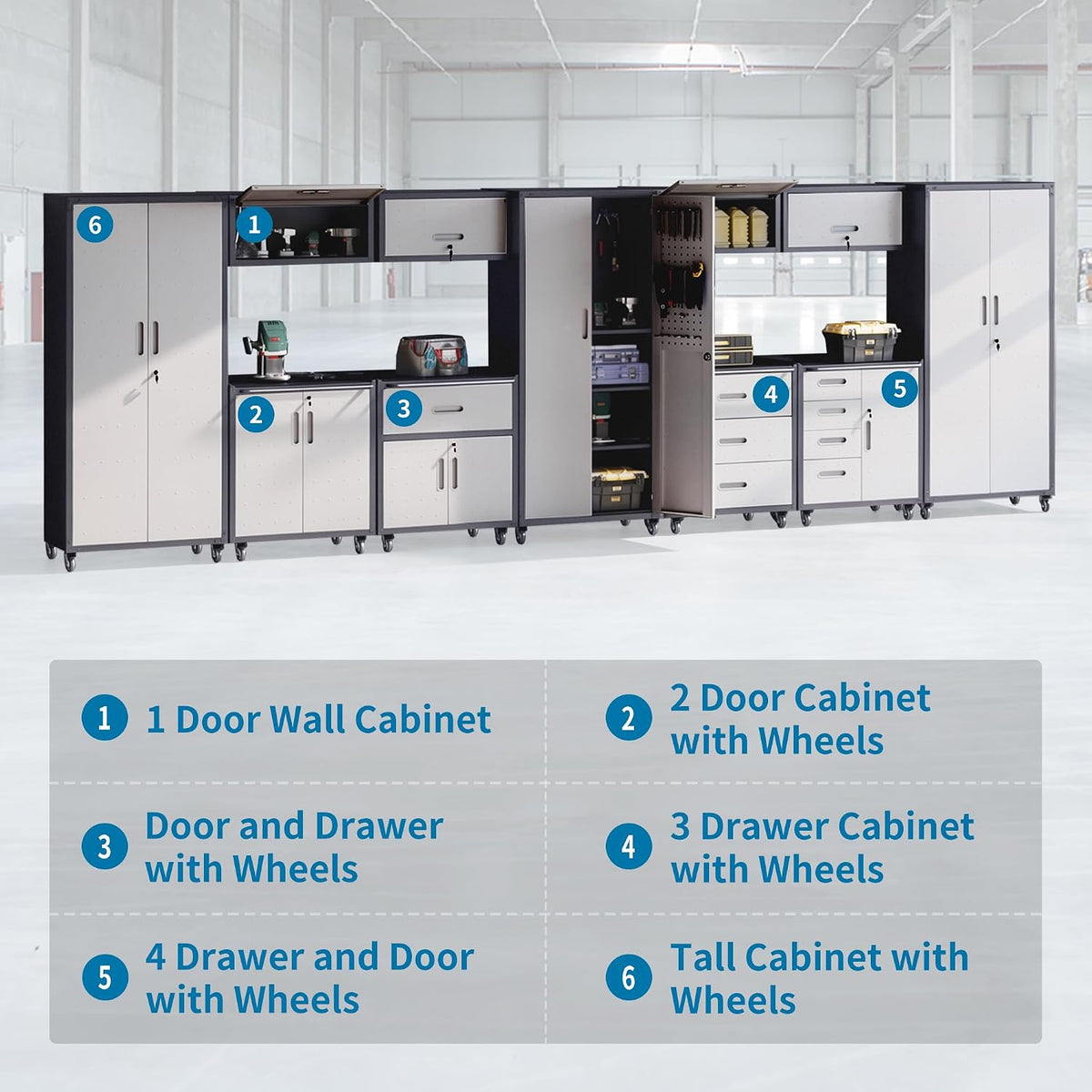 garage storage cabinets system 11pcs workshop set with on a desk or shelf