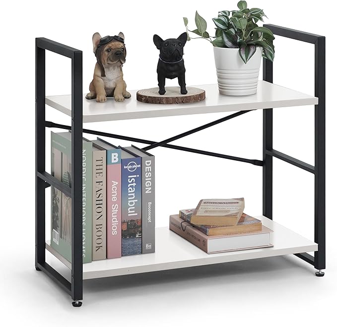 CAPHAUS 2 Tier Small Bookshelf, 24 Inch Width Free Standing Shelf, Bookcase by CAPHAUS