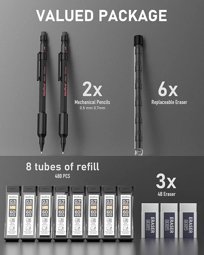 Nicpro 0.5 mm & 0.7 mm Mechanical Pencil Set - Image 2