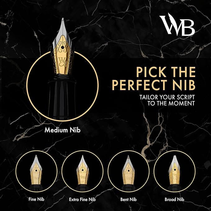 Wordsworth & Black Fountain Pen Set, 18K Gilded Medium Nib, Includes 24 Pack - Image 4