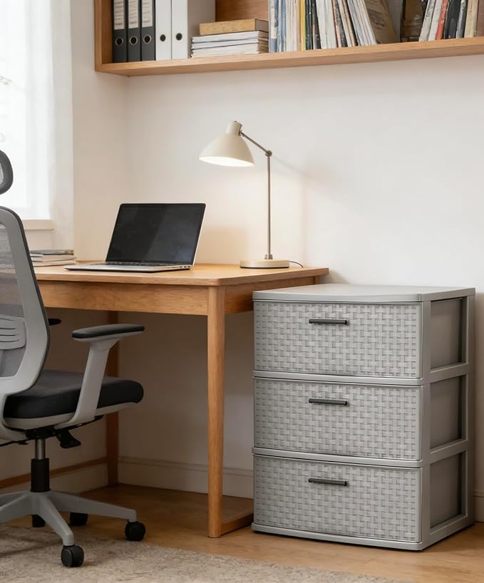 3 Drawer Wide Weave Tower color：Cement - Image 4
