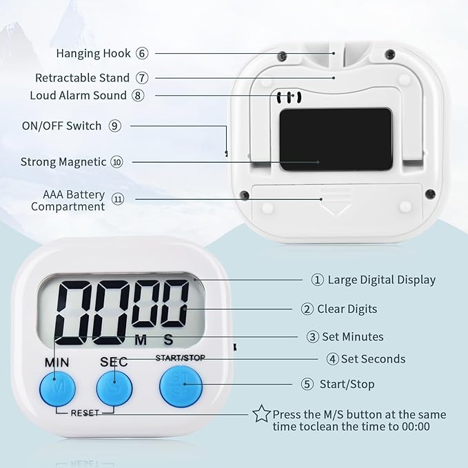4 Pack White Digital Kitchen Timer Magnetic Digital Timer - Image 4
