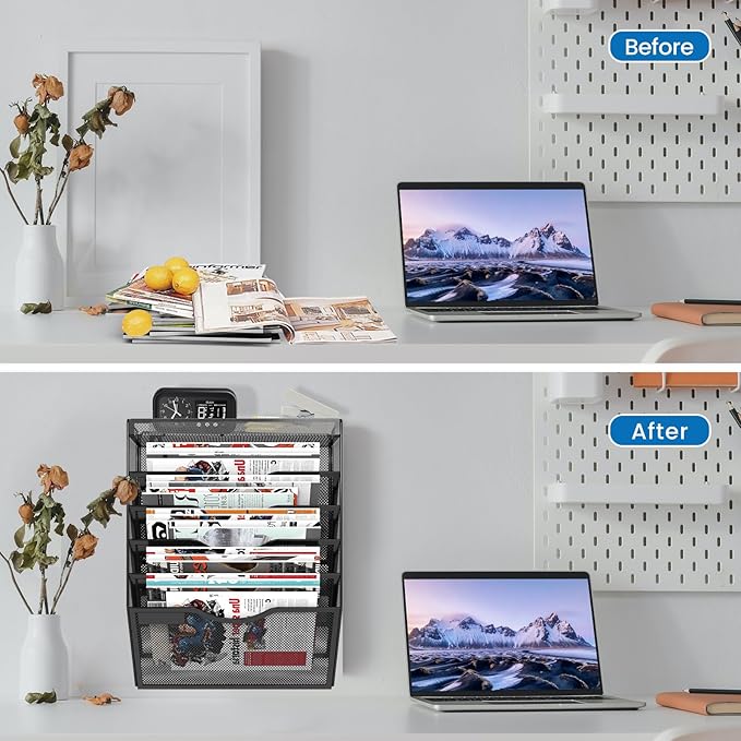 KZWKRG 6 Tier Wall File Organizer Hanging Vertical File Organizer, Wall Mounted - Image 4