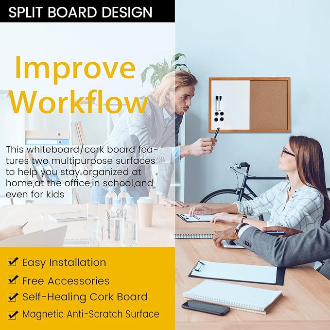 Combination Writeboard 24"x 18" Magnetic Whiteboard & Cork Board Dry Erase - Image 7
