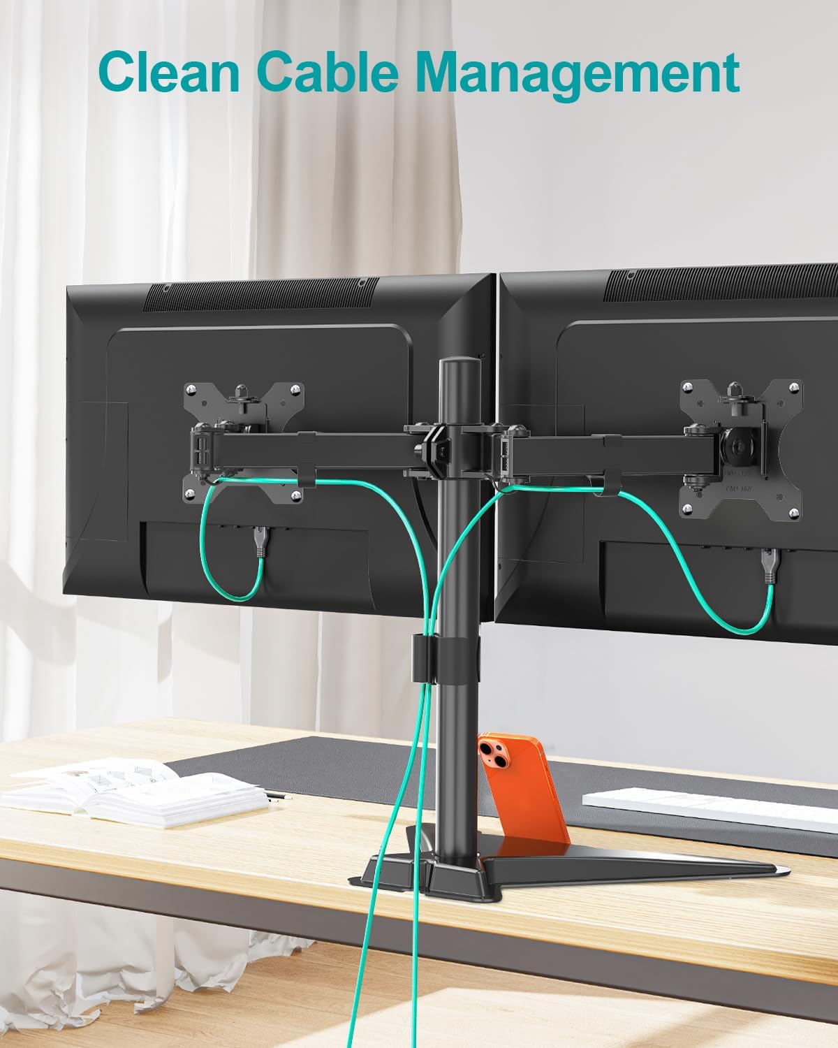 mount pro dual monitor stand, free-standing full motion, view 9
