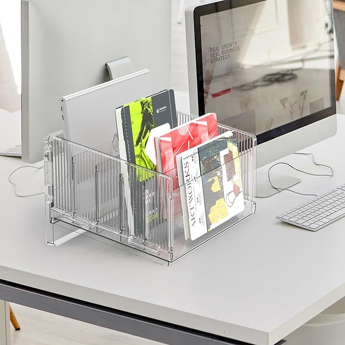 Cuukie File Sorter Organizer, 5 Sections Acrylic Letter Tray - Image 8