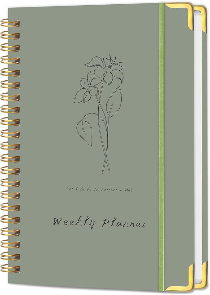 Undated Weekly Planner with Metal Corner Hardcover Notebook, A5 Size Journal by KAICNPAPER