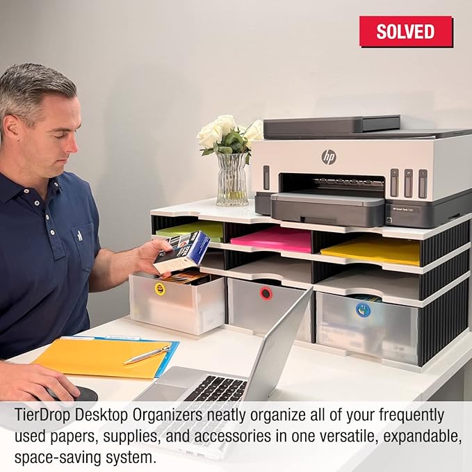 Desktop Organizer 6 Letter Tray Sorter Plus Riser Storage Base & 3 Storage - Image 3
