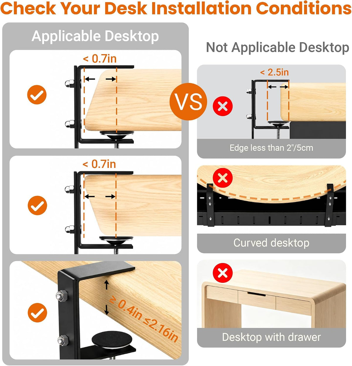 Under Desk Cable Management Tray-No Drill Clamp Moun，Expandable 25.2"–38...
