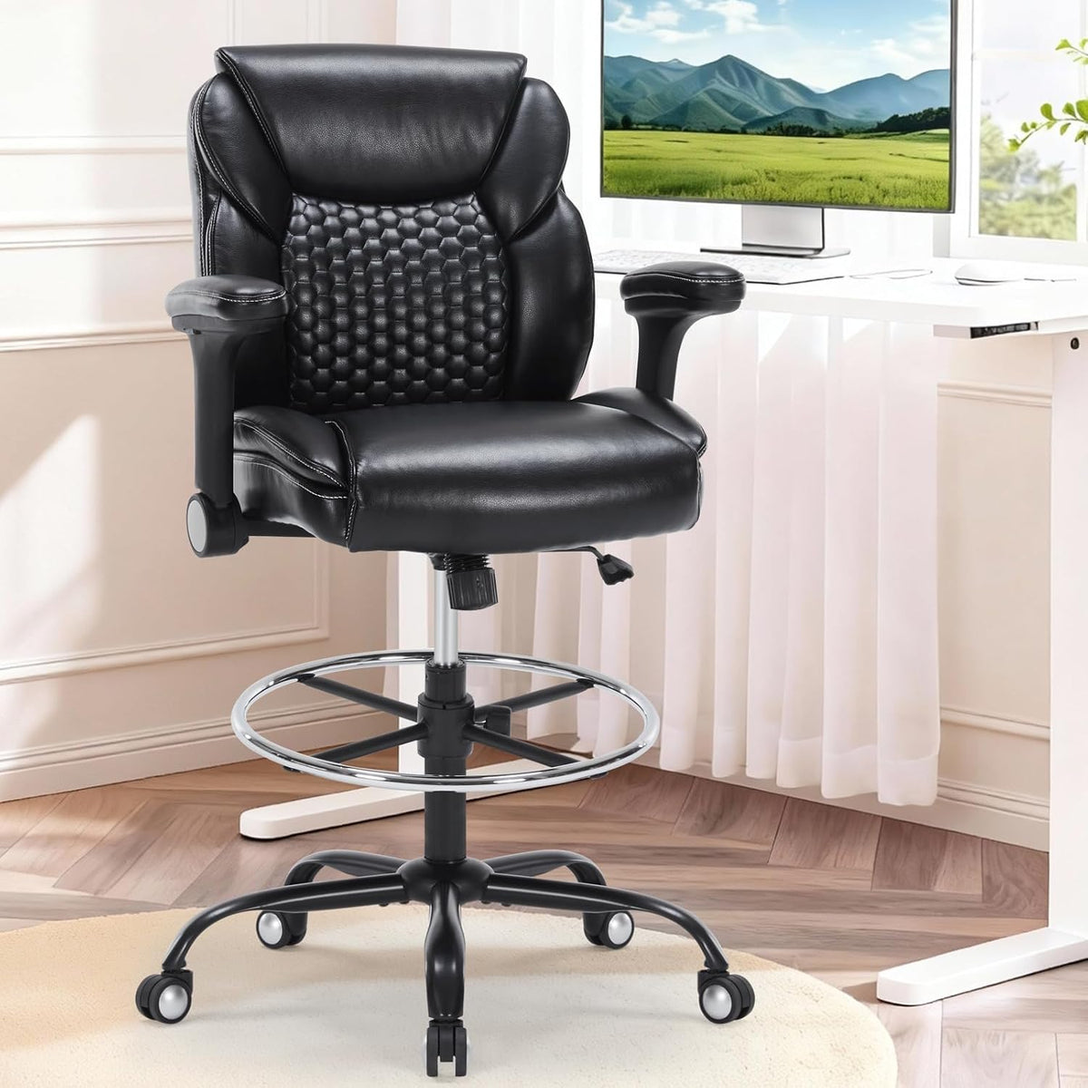 Drafting Chair, Tall Office Chair with Adjustable Armrests Mid-Back Standing ...