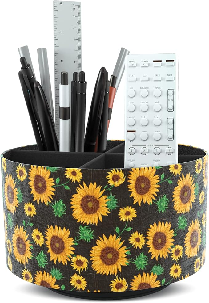 Hennaja Round Leather Art Supply Organizer, Remote Control Holder, 360 Degree by Hennaja