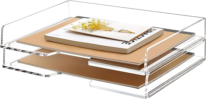 2 Pack- Stackable Paper Letter Tray, Enlarged A4 File Desk Organizer Acrylic by SANRUI