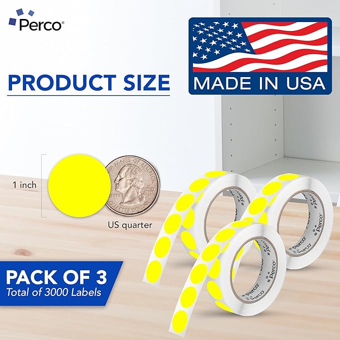 Perco Fluorescent Yellow 1-Inch Round Circle Dot Sticker Labels - Image 2