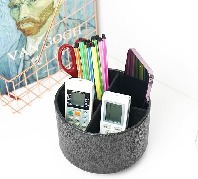 Hennaja Round Leather Art Supply Organizer, Remote Control Holder, 360 Degree - Image 6