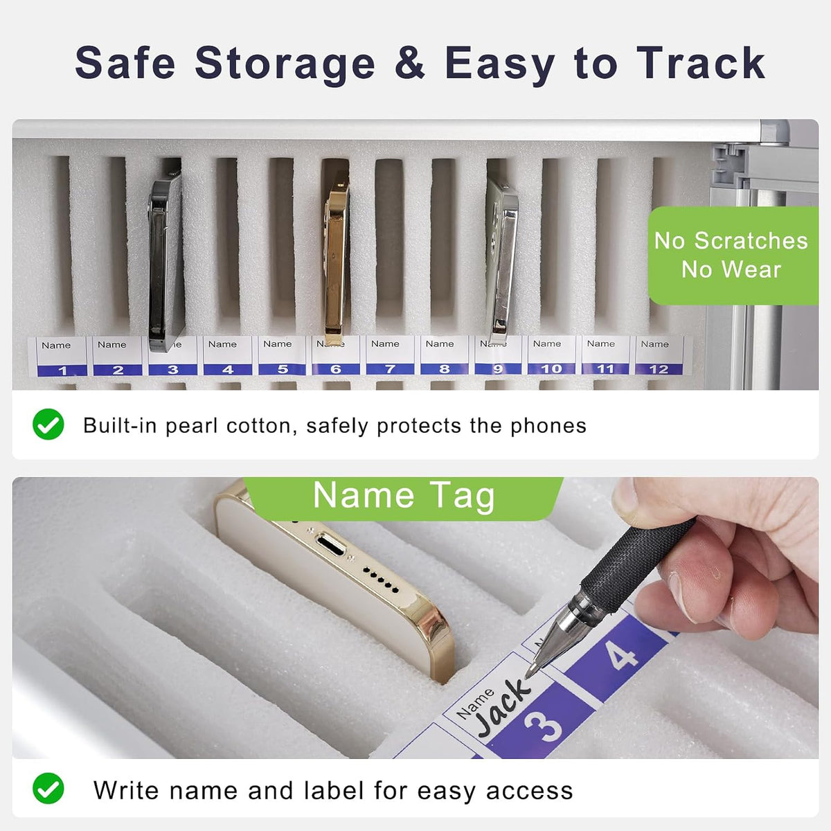 Aluminum Alloy Cell Phone Lock Box Holder for Classroom, 36 Slots, Silver