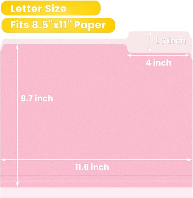 SUNEE File Folders, 100 Pack Manila File Folders 1/3 Cut Letter Size, Colored - Image 2