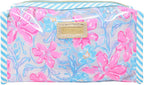 Lilly Pulitzer Vinyl Pouch, Beachside Haven | Cute, Semi-Clear, Water Resistant, Zipper Bag Pencil Case for Stationery, Small Toiletries, and Makeup