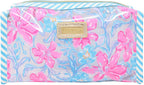 Lilly Pulitzer Vinyl Pouch, Beachside Haven | Cute, Semi-Clear, Water Resistant, Zipper Bag Pencil Case for Stationery, Small Toiletries, and Makeup