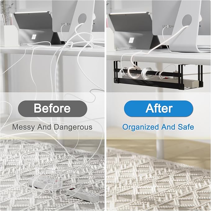 PAVSTINE Under Desk Cable Management Tray, 17 in Metal Cable Tray Basket - Image 8