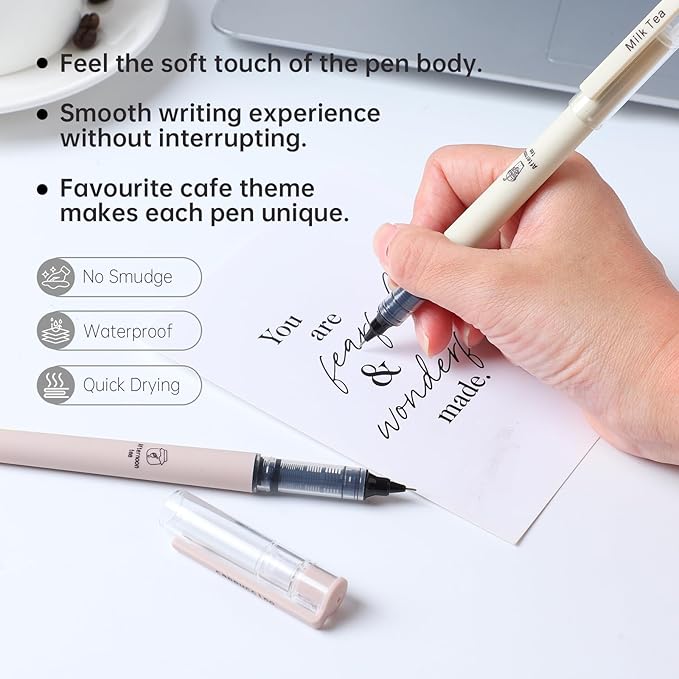 FUNFULL 16pcs Quick Dry Coffee Ink Rollerball Pens, 0.5mm Fine Point Colored - Image 4