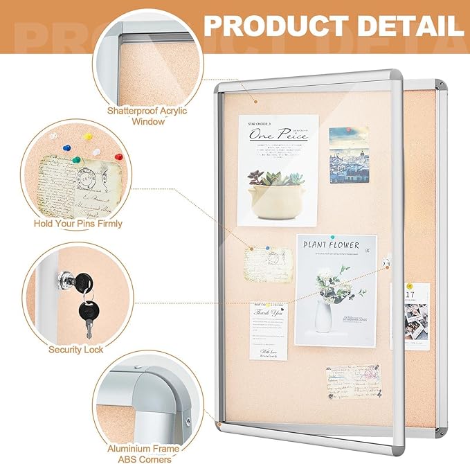 Geetery 26 x 20 Inch Enclosed Fabric Bulletin Board Tamperproof Lockable - Image 3