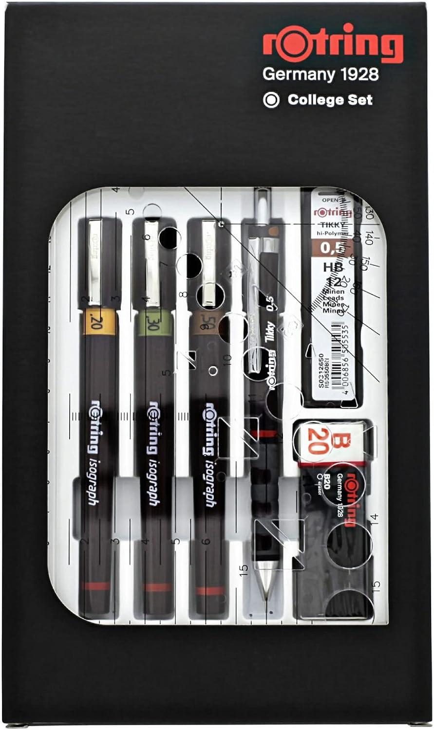 rOtring Isograph Technical Drawing Pen College Set, (0.20, 0.30, 0.50 mm), In...