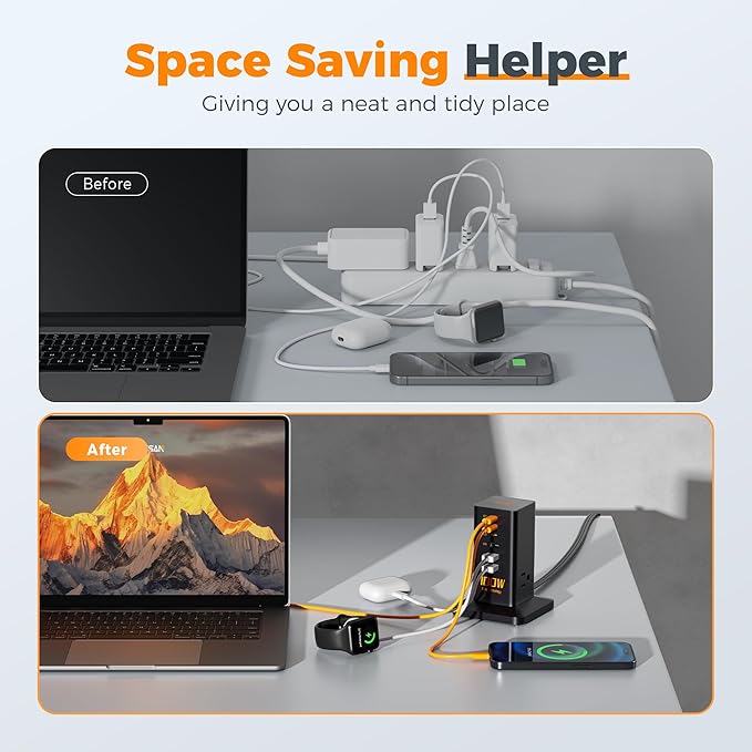 Charging Station PD 100W, TESSAN 9-in-1 USB C Power Strip - Image 5
