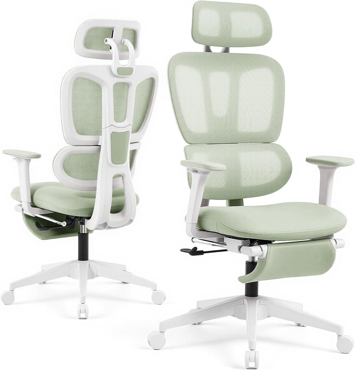 Ergonomic Office Chair with Footrest and Dynamic Lumbar Support, Green