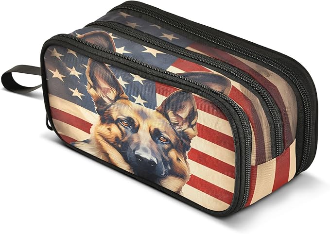 BOENLE Dog German Shepherd American Flag Pencil Case Box Boys Girls Large by BOENLE-WELCOMEYOURCOMING